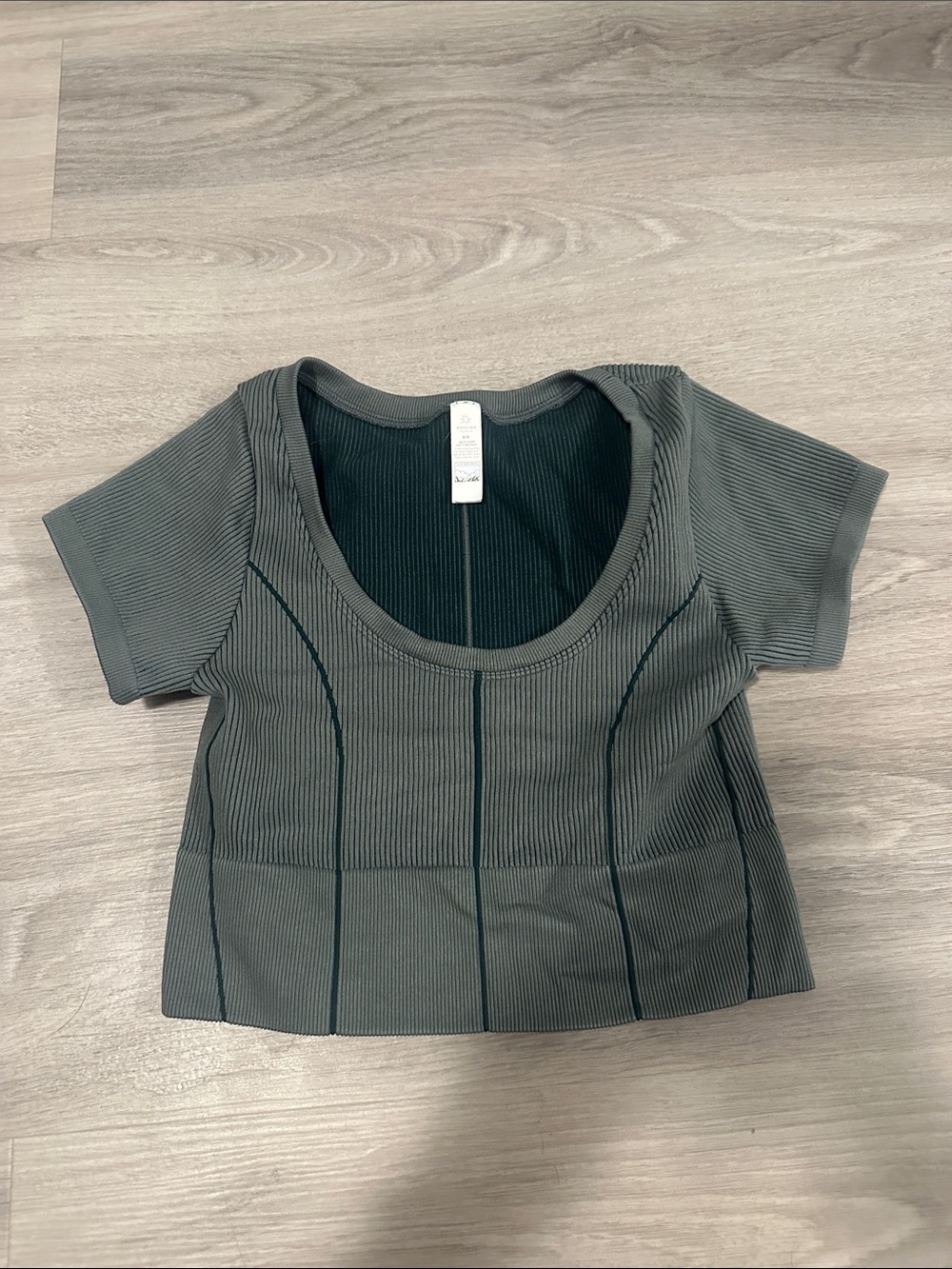 aerie Olive Gray Ribbed Scoop Crop Top with Contrast Seams